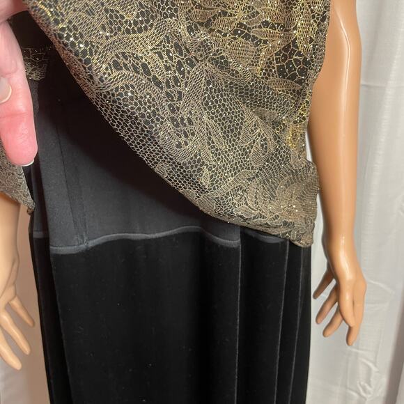Patra Vtg Black Gold Glitter Evening 2 Pc Dress & Jacket Formal Maxi Dress 20 - Picture 12 of 17